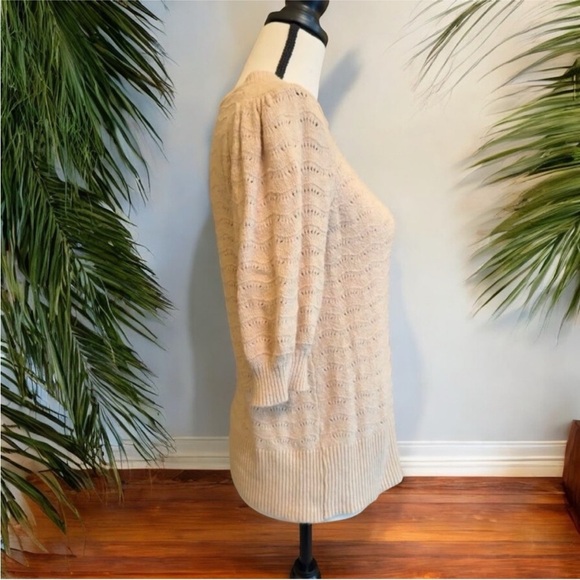 JOIE Beige / Cream / Tan Knit Sweater - Size Medium - 3/4 Sleeves - Picture 4 of 12